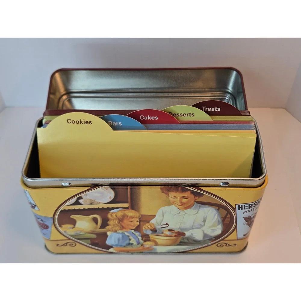 Hershey's Vintage Style Recipe Tin with Dividers and Cards Brown Yellow 2013